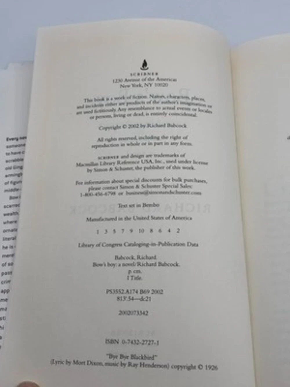 First Edition Bow's Boy Richard Babcock Scribner Hardcover Book Signed Autograph